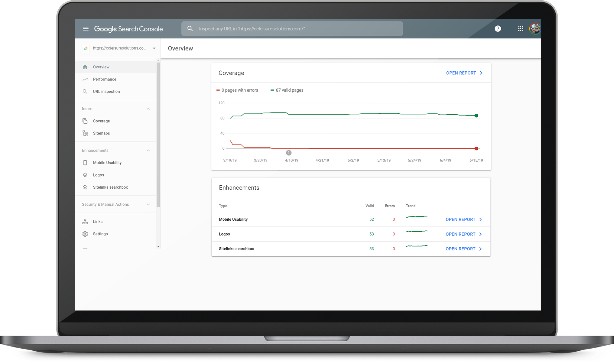 Google Search Console Zero Errors Website Mockup