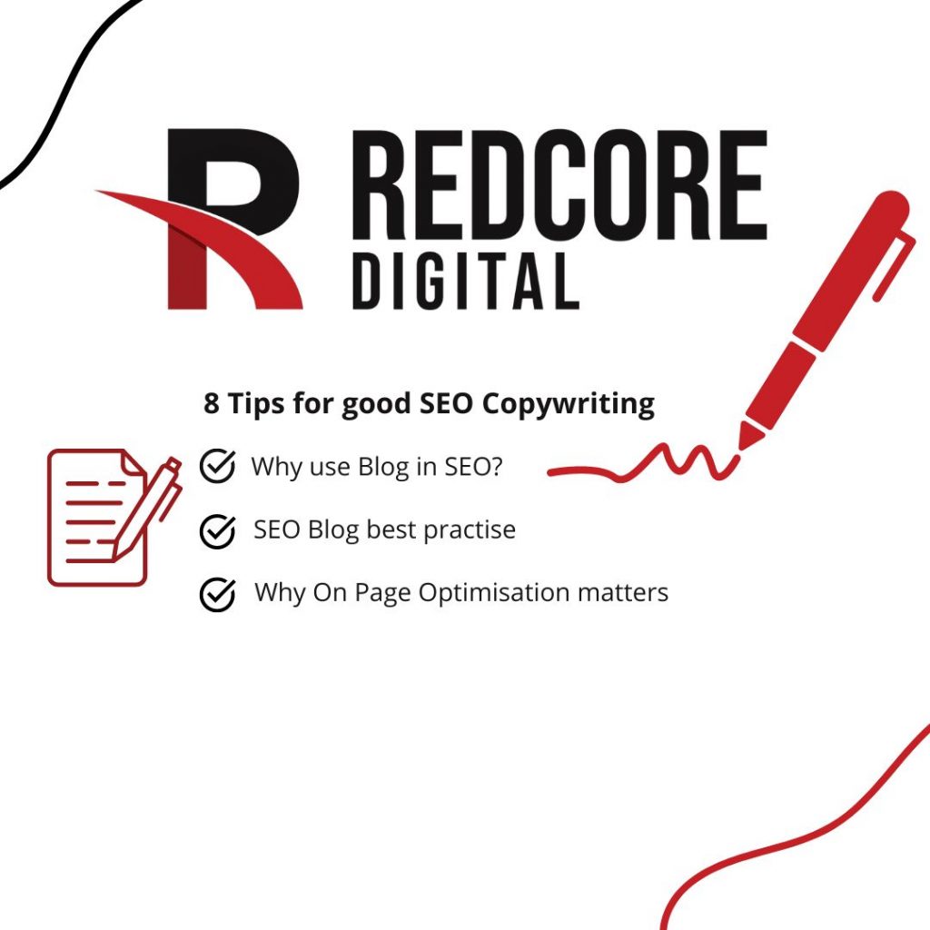 Simple graphic of 3 SEO Blog Tips with red pen graphics 