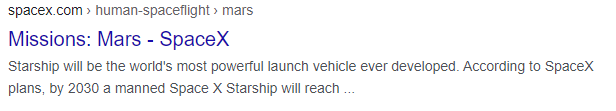 SpaceX Meta Description utilising Truncation to spark curiosity and drive more clicks